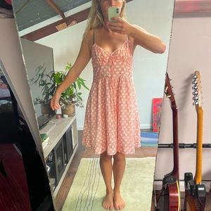 Orange/coral think strap patterned dress